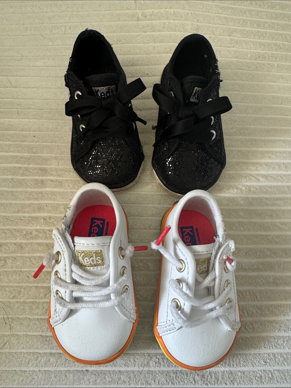 Keds Kids Black Glitter Sneakers & White with Rainbow Trim Sneakers